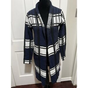 Womens Nine West Blue Black And White Plaid Sweater Size XS